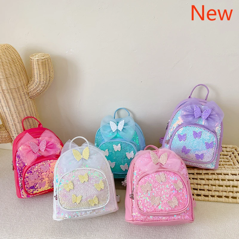 

2023 Bling Kids Backpacks Princess Bags Girls Schoolbag Butterfly Baby Kindergarten Backpack Toddler Shoulders Bag Children Gift