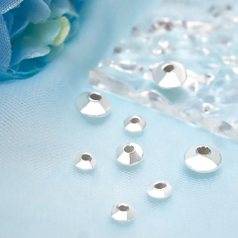 925 Sterling Silver Wheel Beads Exquisite Flying Saucer Beads Round Loose Spacer Beads for Bracelet Necklace Jewelry Making DIY