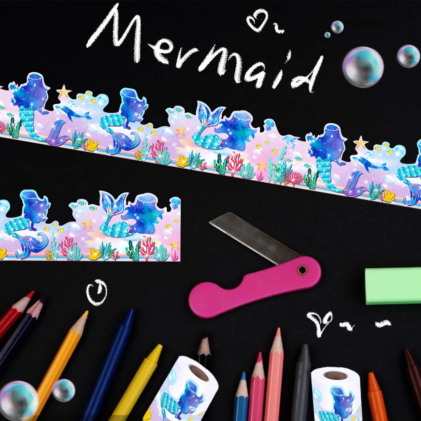 

Mermaid Sea World Sticker Rolls DIY Window Scrapbooking Hand Account Blackboard Decorative Tape Papers Party Stickers Supplies