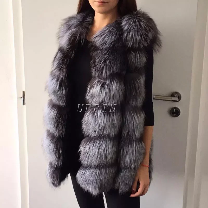 New in Sliver Fur Vest Women Winter Fashion Medium Long Artifical Fur Vests Woman Warm Fake Fur Coats Female Ladies y2k vestidos