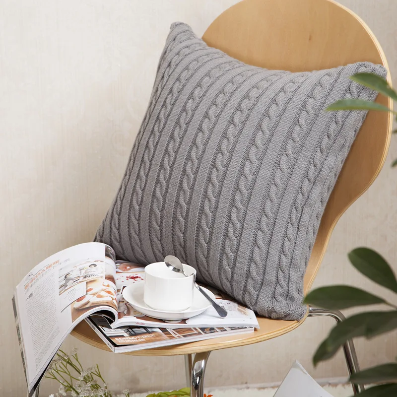 

European Classic Knit Pillow Cover Retro Wool Knit Twist Cushion Cover Without Core 45x45cm Coffee White Gray Pillowcase