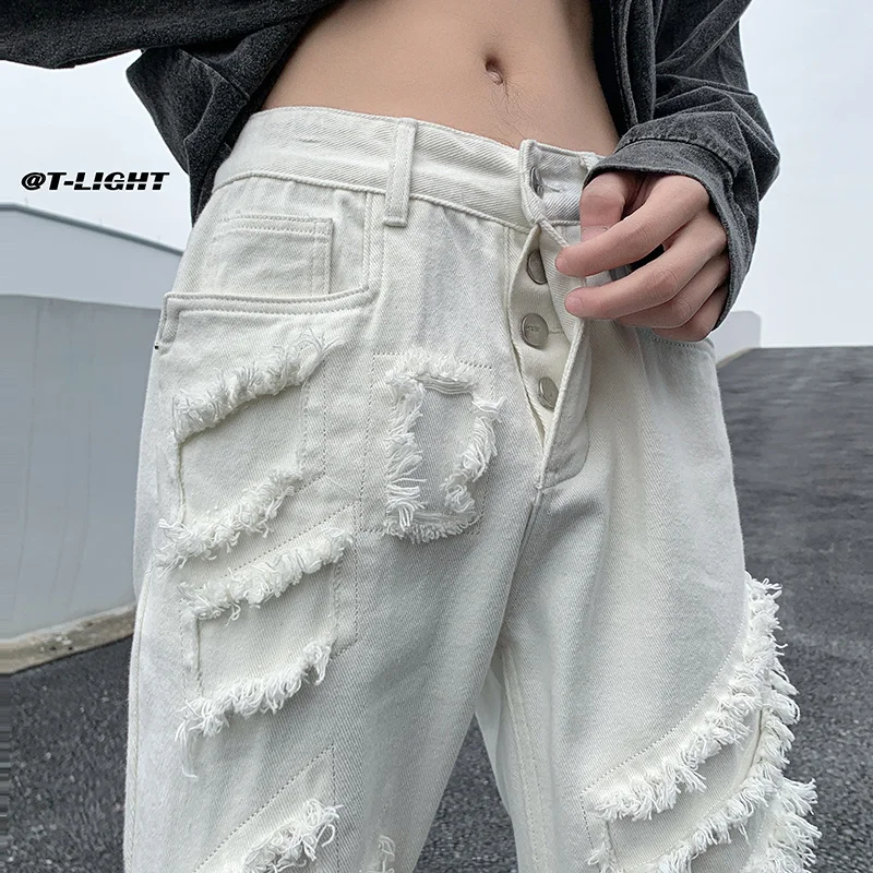 

Джинсы Privathinker мужские прямые состаренные, потертые свободные штаны в стиле ретро, стиль Харадзюку, хип-хоп, повседневные брюки, Y2k