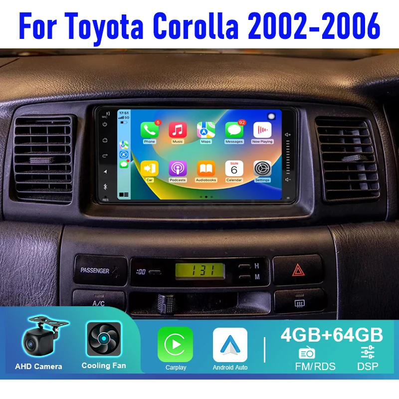 

7 ''для Toyota Corolla 2002-2006 автомобильный радиоприемник беспроводной Carplay Apple Android13 автоматическая интеллектуальная система мультимедийный плеер
