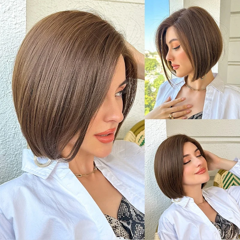 

HAIRJOY Synthetic Hair Dark Brown Wig Short Straight Middle Part for Women