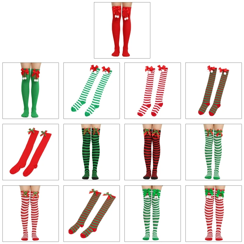 

M2EA Полосатые чулки для женщин длинные носки выше колена рождественские зеленые красные длинные носки с бантом женские чулки