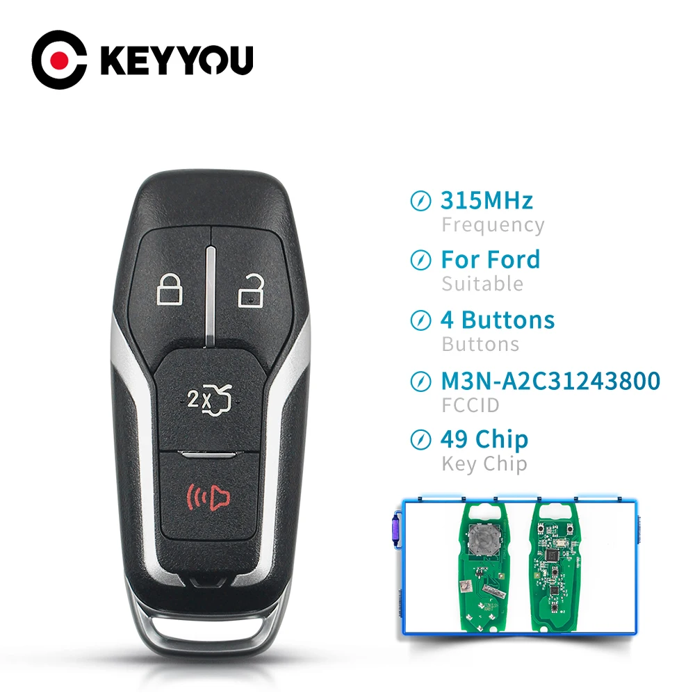

KEYYOU 315MHz ID49 Chip Smart Key 4 Button для Ford Edge Explorer Fusion Mustang 2013-2015 M3N-A2C3124380