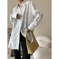 three dimensional wave texture mid length shirt womens design sense niche2022spring of the new