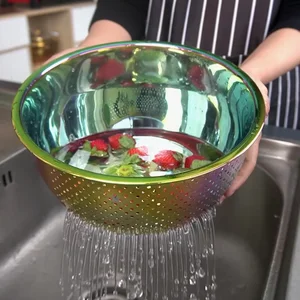 1pc strainer basket stainless steel washing filter rice rose gold strainer colorful basket sieve drainer kitchen gadget free global shipping