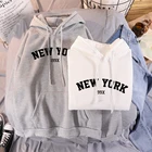 Женские толстовки большого размера, свитшоты с капюшоном и принтом Нью-Йорка, женские утепленные толстовки, женские осенние пуловеры, топы, 2022