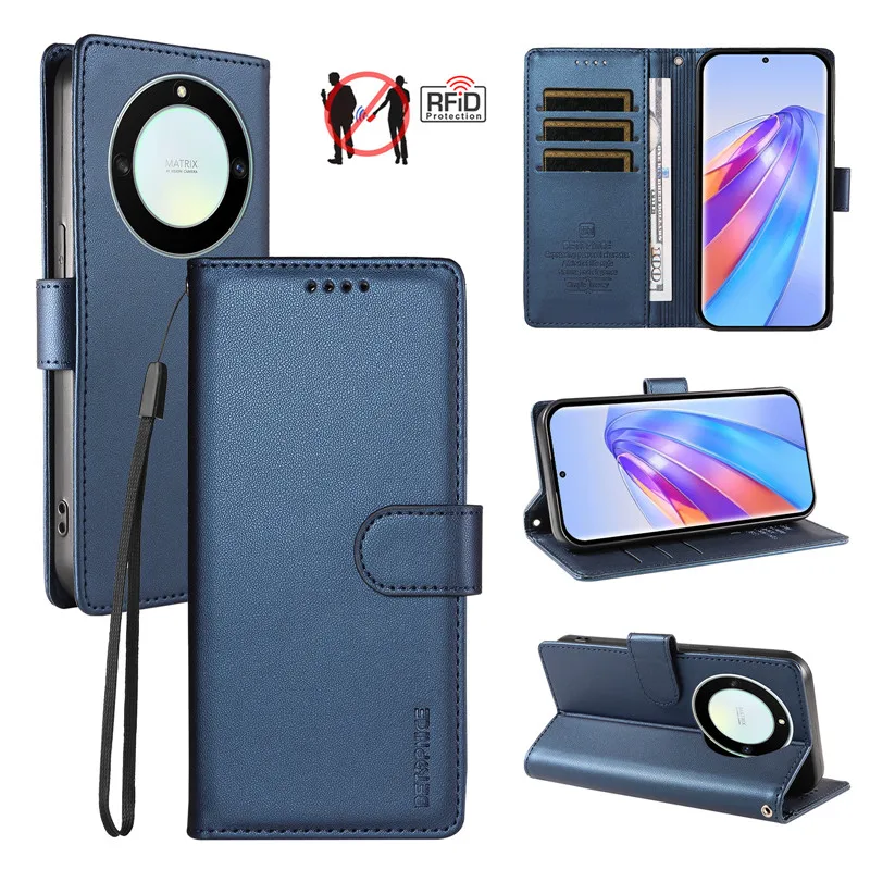 Фото Противоугонный кожаный чехол-кошелек для Huawei Honor Magic 8 7 6 5 X5C X6C X7C X8C X9C Smart Lite Plus 5G, чехол для телефона с отделениями для карт №4
