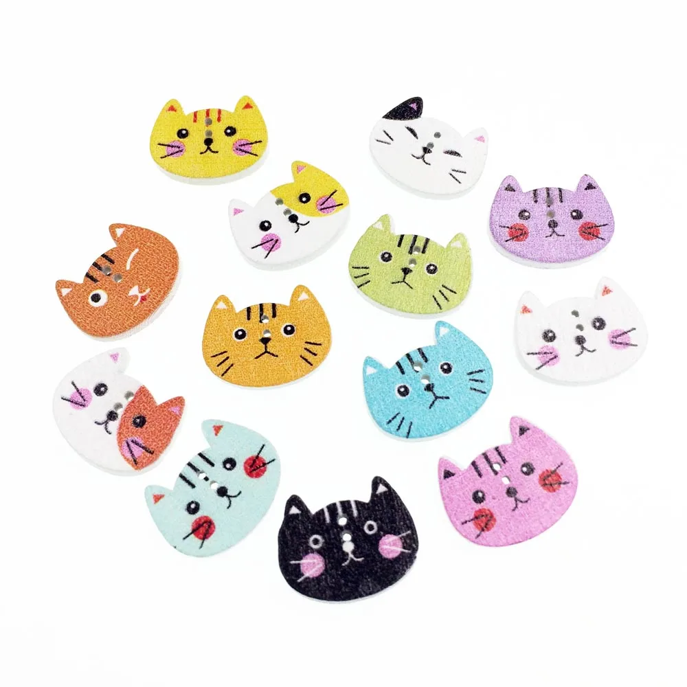 50Pieces Cat Fashion Wooden Buttons For Clothing Scrapbooking Accessories Decorative Button Craft Sewing Supplies Botao 16*20mm | Дом и сад
