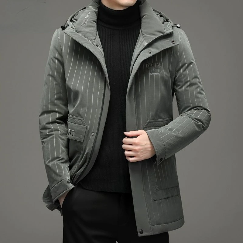 New Winter Men's Down Jacket Long Sleeve Jackets Hooded High-end Coat Leisure Warm White Duck Down