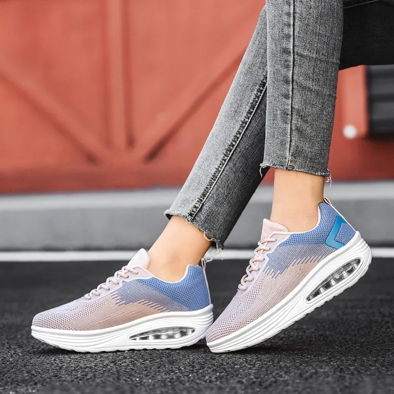 Outdoor walking shoes women's casual sports shoes air cushion height-increasing shoes light dance training shoes lace up