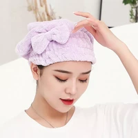 2022girls quick dry hair cap coral fleece pure color absorbent dry hair towel bowknot shower cap headgear spa shower headband