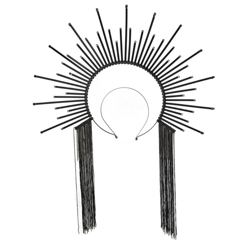 

Women Halos Crowns Headband Spiked Tiaras Black Hair Accessories Goddess Headpiece Headdress for Cosplays Party