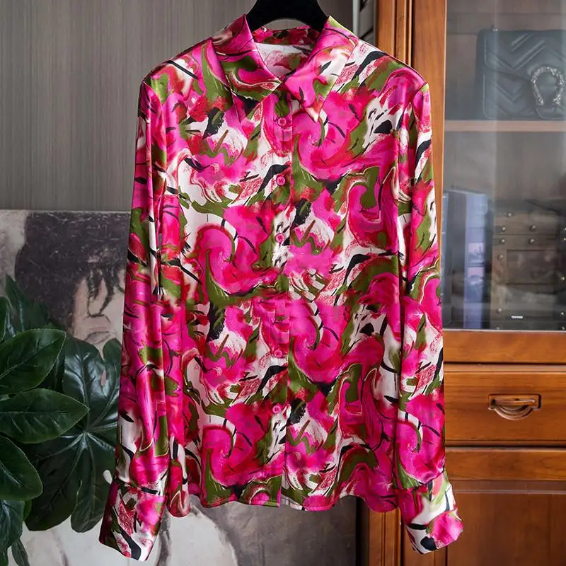 

Long Sleeve Printed Shirt Womens Tops Spring Autumn Women's Clothing 2023 New All-match Office Lady Shirts