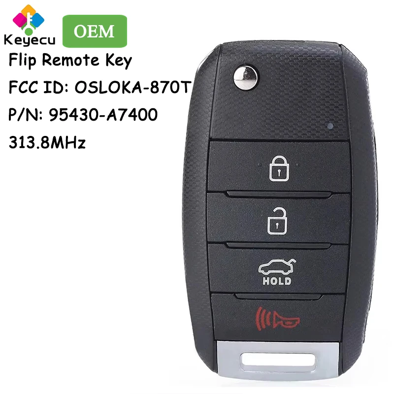 KEYECU OEM откидной дистанционный автомобильный ключ с 4 кнопками 313 8 МГц для Kia Forte 2013