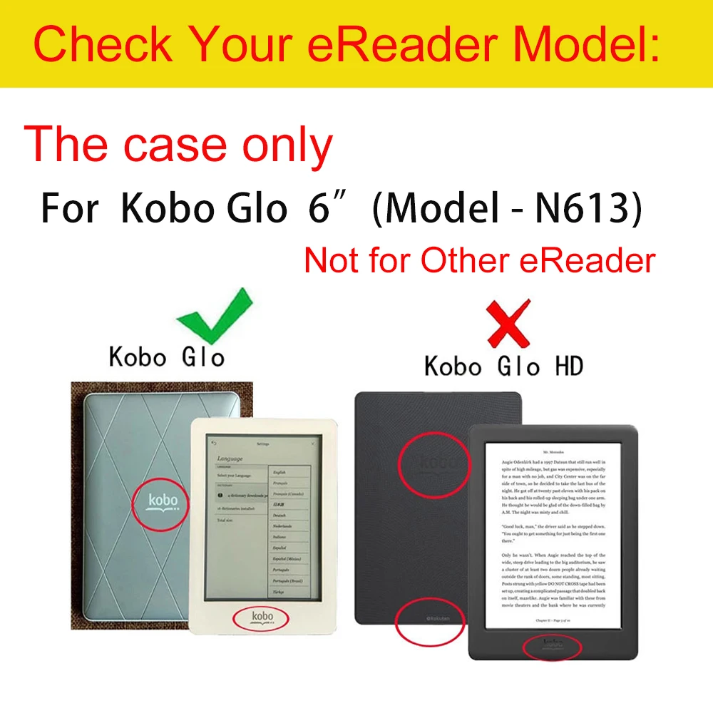 Фото Чехол для Kobo Glo 6-дюймовый чехол Rakuten Ebook Ereader из искусственной кожи с магнитной застежкой для сна, модель N613, откидной чехол для электронной книги №2