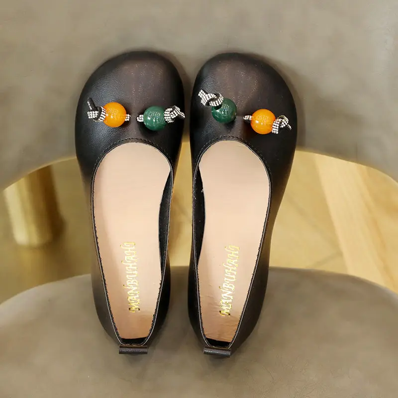 Feerldi Moccasins Woman Round Toe Shallow Flats Plus Size 41 Mom Slip On Ballerina Shoes Ladies Candy Color Bead Deco Loafers