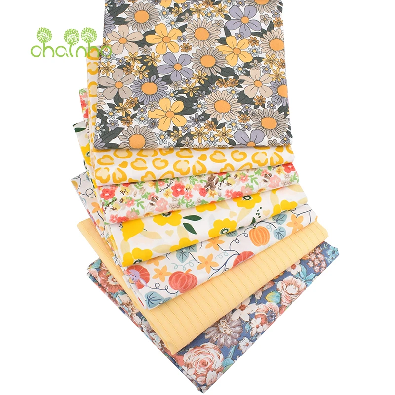 

Хлопковая саржевая ткань Chainho с желтым цветочным принтом, одежда в стиле пэчворк, шитье «сделай сам», Квилтинг, домашний текстиль, материал для детей