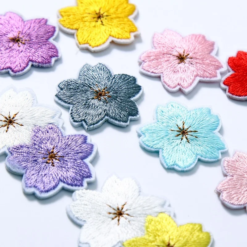 

100pcs/lot Luxury Small Cherry Blossom Flower Embroidery Patch Shirt Dress Crafts Clothing Decoration Sticker Heat Transfer
