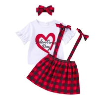 childrens suits heart short sleeved t shirts red plaid short skirts 2 pcs student uniforms girls clothing for 0 1 2 3 4 5 6 y