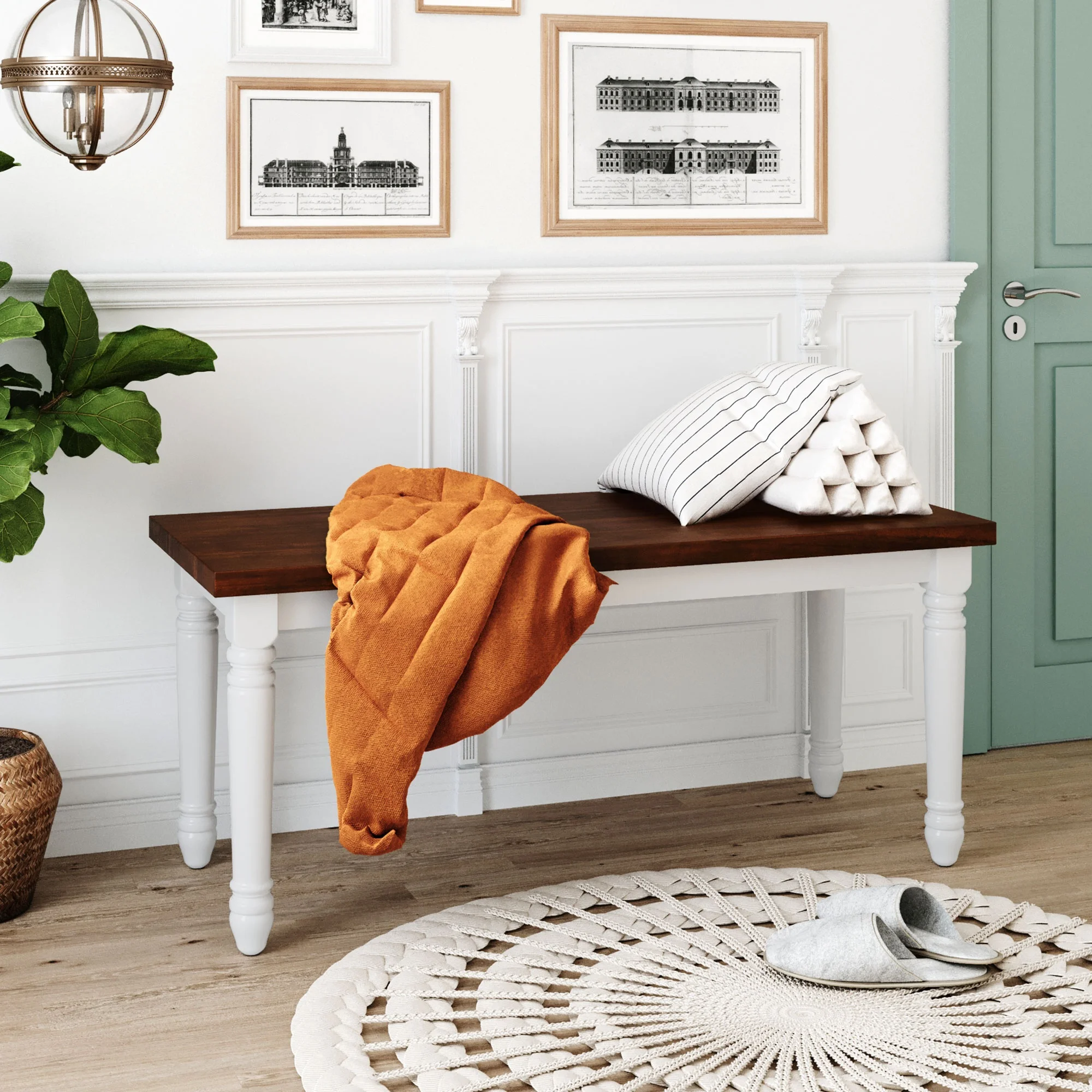 

38x16x17,7 дюйма, 2 шт., ретро, фермерский стол, кухня из массива дерева, обеденные скамейки, вишня + белые сидения для столовой