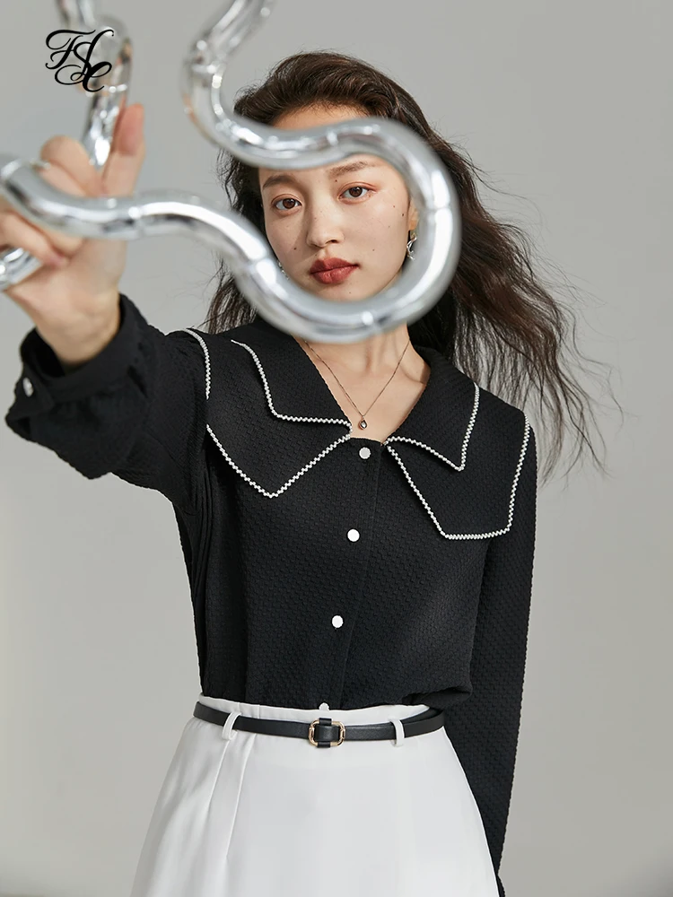 

FSLE Design Sense Double Open Collar Little Pearl Decoration Women Tops Темперамент Уникальный Повседневная Female Shirt 2022