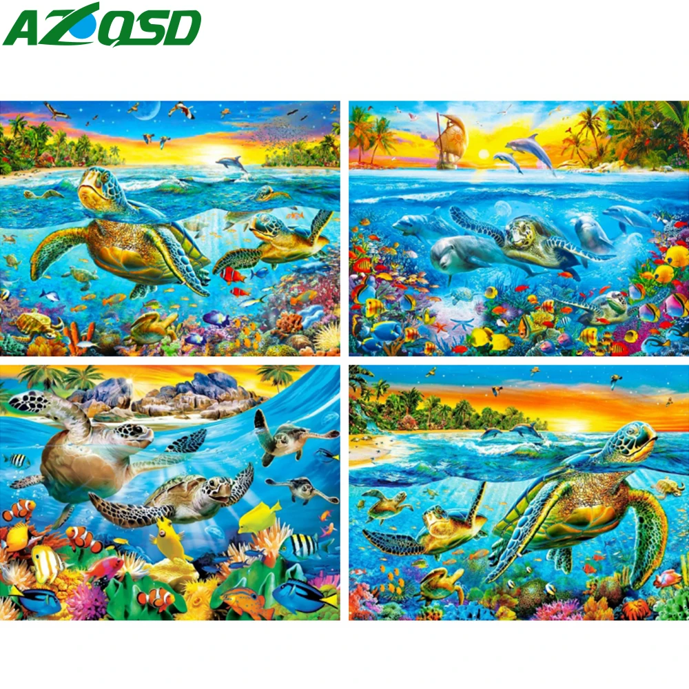 

AZQSD алмазная живопись Черепаха Рыба наборы для вышивки крестиком Стразы 5D алмазная вышивка животные мозаика домашний Декор подарок