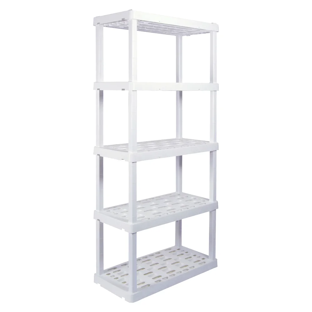 

74" H x 18" D x 36" W 5 Shelf Plastic Garage Shelves, Storage Shelving, White 750 lbs Capacity