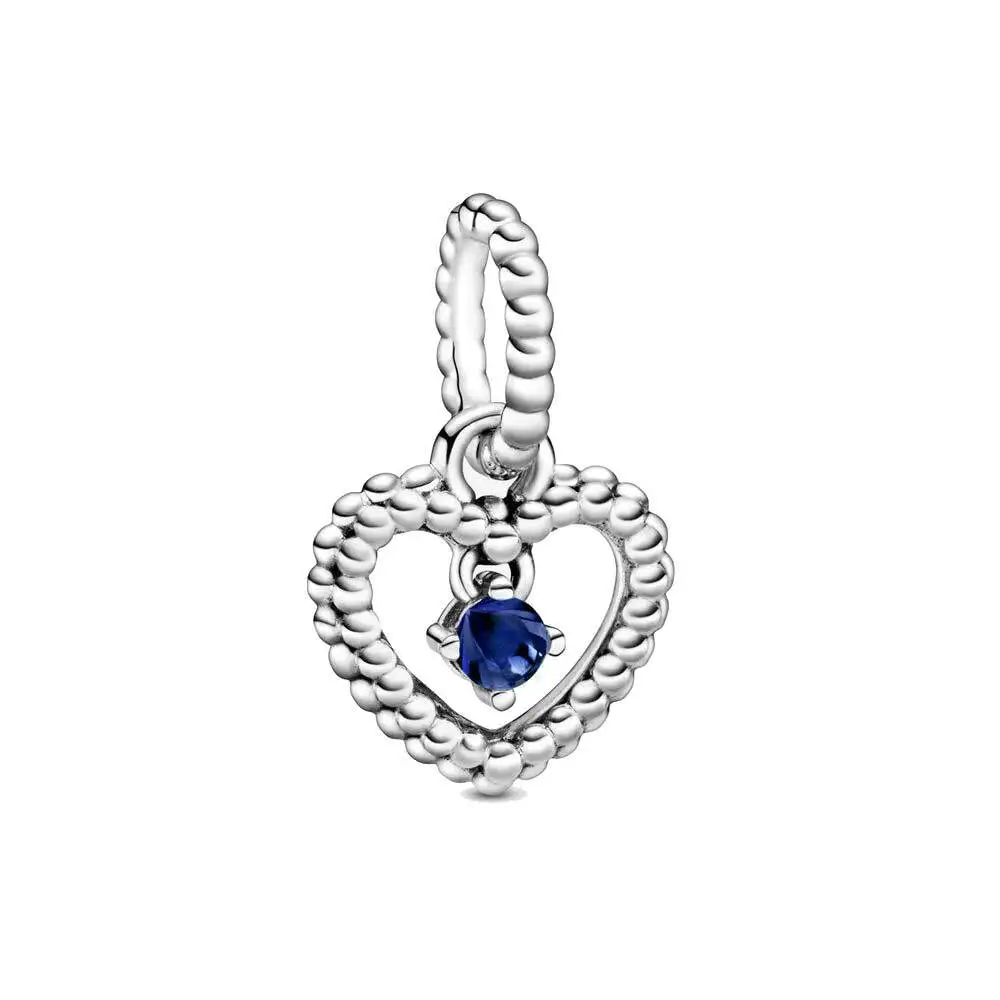 

Blue Crystals September Birthstone Heart Dangle Charm Fit Pandora Moment Bracelet S925 Silver DIY Birthday Jewelry Gifts