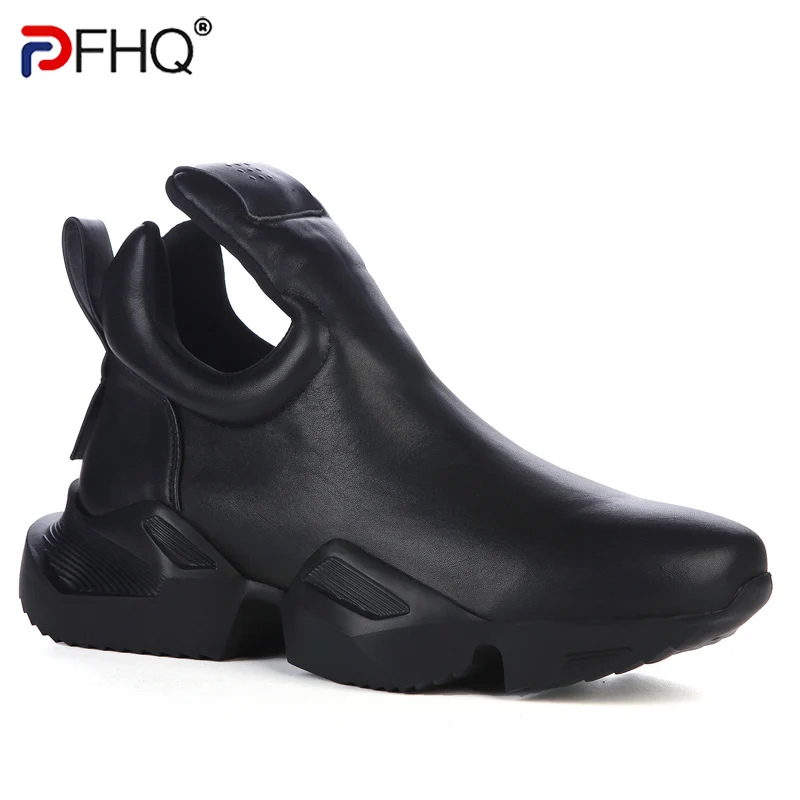 

PFHQ Trendy Men's Shoes 2023 Spring Old Daddy Shoes With Leather Sports Heightening Stylish Thick Slip-On Bottom Shoes Elegant