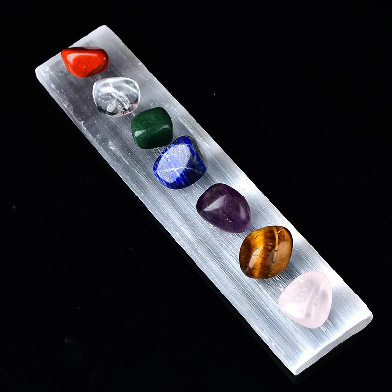 Натуральный белый селенит с семью чакрами гравий гипс чипсы минералы образцы