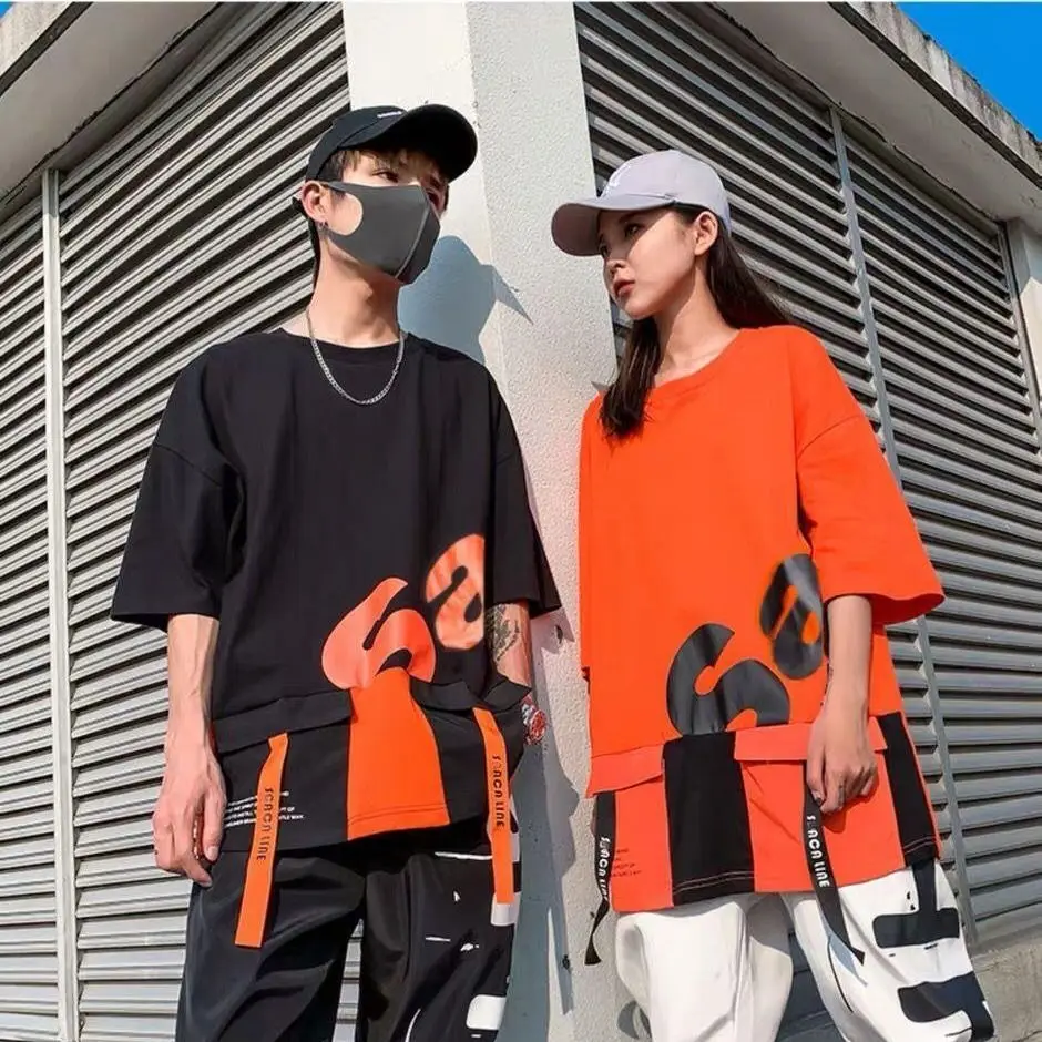 Summer Trendy Brand Couple Ins Hip-hop Tooling Short-sleeved T-shirt Shorts Men's Two-piece Fashionable Casual Sports Suit