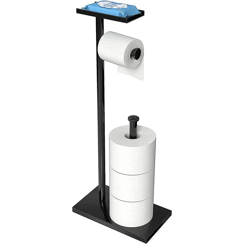

Toilet Paper Holder Rack Free Standing with Storage Roll Paper Holder Floor Stand Tissue Toilet Paper Holder Brushed Bathroom