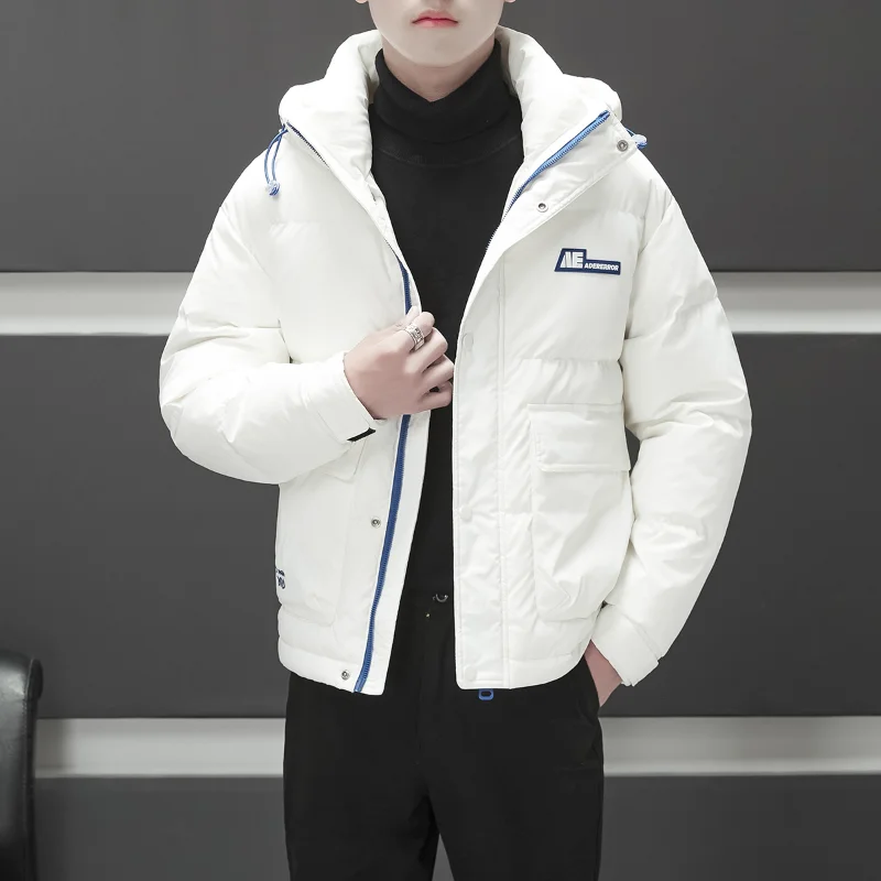 Men Winter Fashion hooded Short Down Jacket 2022 New Men White  Thick （Winter) Keep Warm Korean Youth  Casual Down Coats