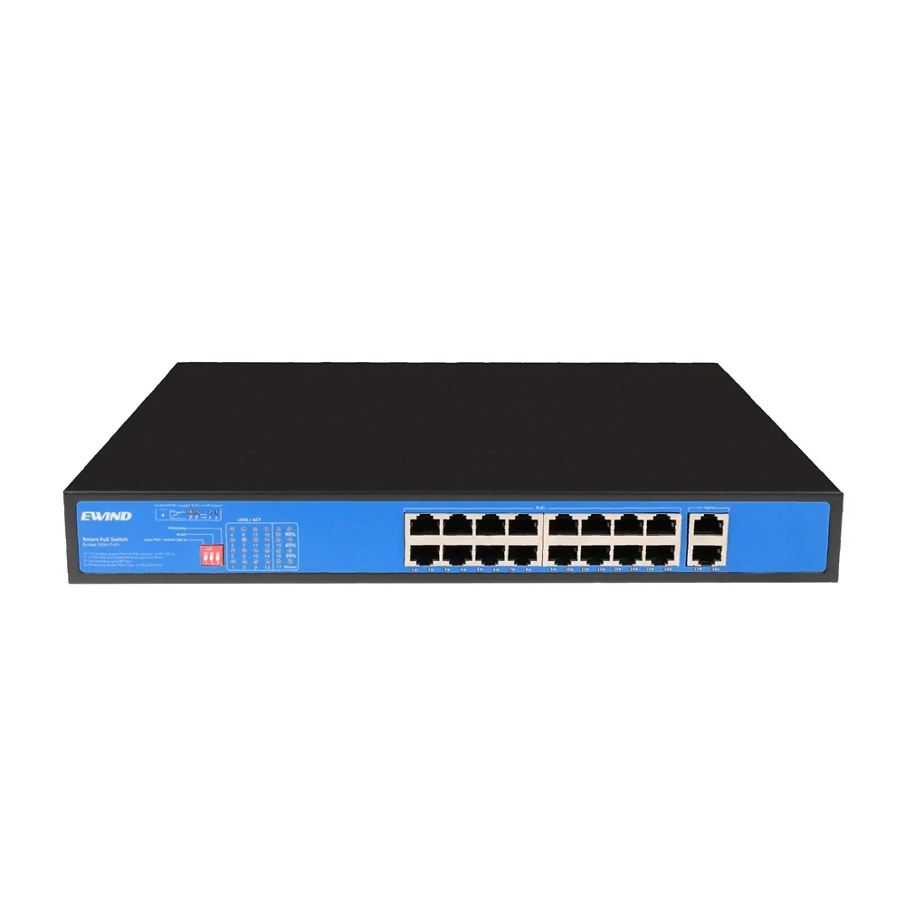 POE Switch 16 Ports Full Gigabit POE Ports and 2 1000M RJ45 Ports Ethernet POE Switch for IP Camera/Wireless AP AI Smart Switch