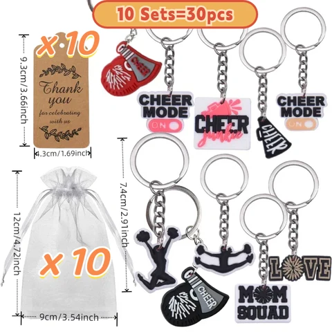 10 комплектов подарков для черлидинга, брелки для поддержки с сумками из органзы и бирками с благодарностью, идеальный рюкзак для женских подростков