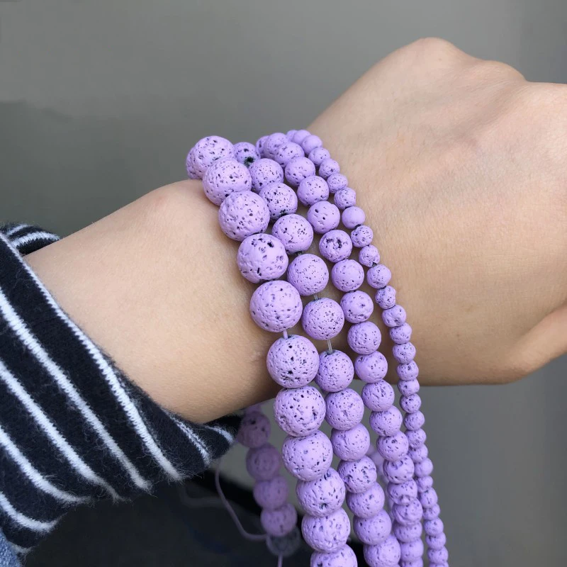 

Natural Stone Bead Light Purple Volcanic Rock Rubber Round Loose Spacer Beads For Jewelry Making DIY Bracelet 4 6 8 10mm