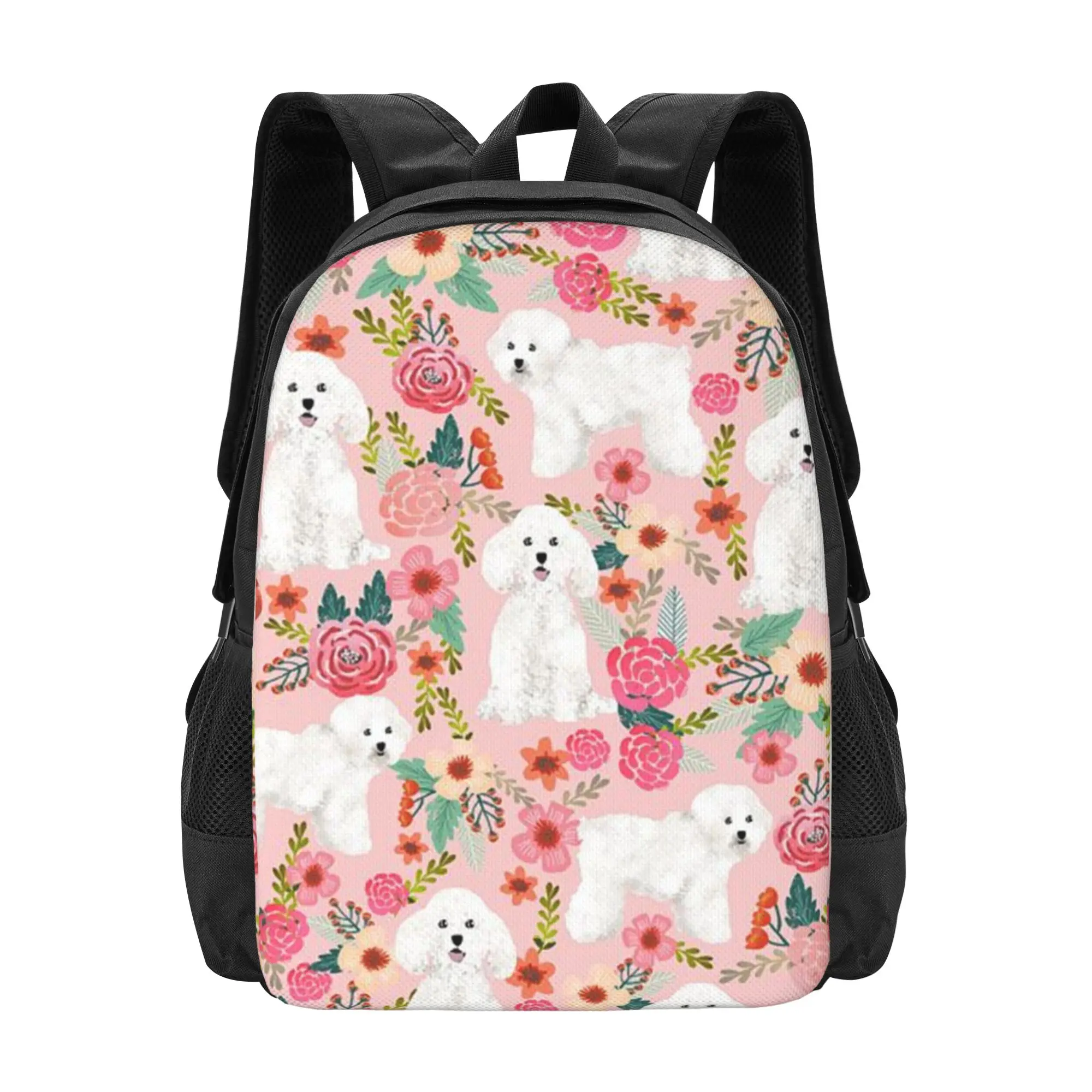 

Dog Pink Florals Classic Basic Canvas School backpack Casual Daypack Office Backpack for Men Women