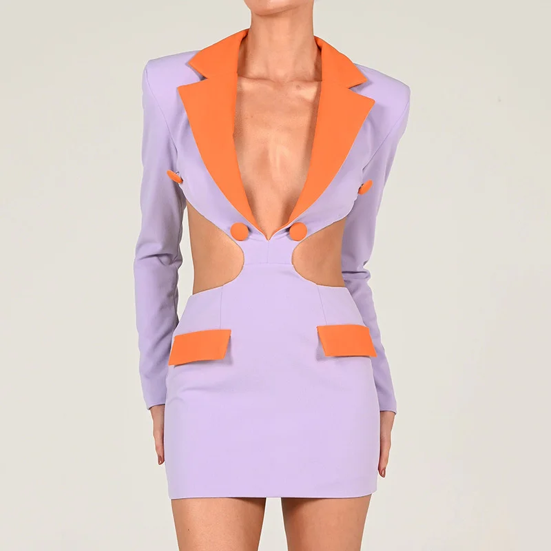 

Женская короткая юбка Zoctuo, осеннее платье с длинным рукавом, с отворотом и открытой спиной