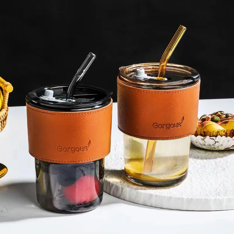 

380ml Glass Straw Cup With Insulation Cover Can Be Hot Microwave Coffee Tea Juice Straw Water Cup Reusable Office Home Travel