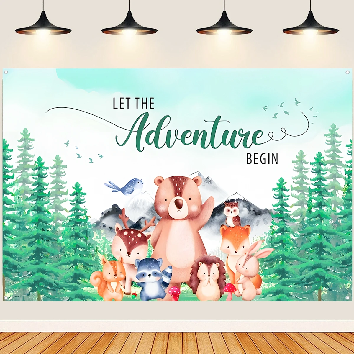 Фон для фотосъемки с изображением леса деревьев и гор 150x100 см