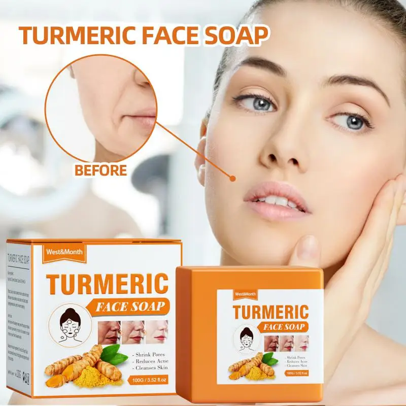 

Turmeric Facial Soap Deep Cleansing Lightening Acne Dark Spots Whitening Brightening Moisturizing Handmade Soap Skin Care 100g