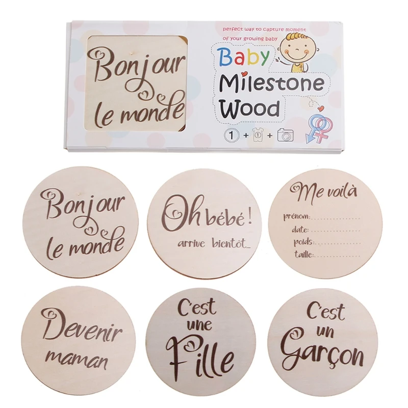 

6 Pcs/Set Handmade Baby Milestone Cards Infants Birth Growth Album Photography Props Newborn Monthly Recording Cards French Love