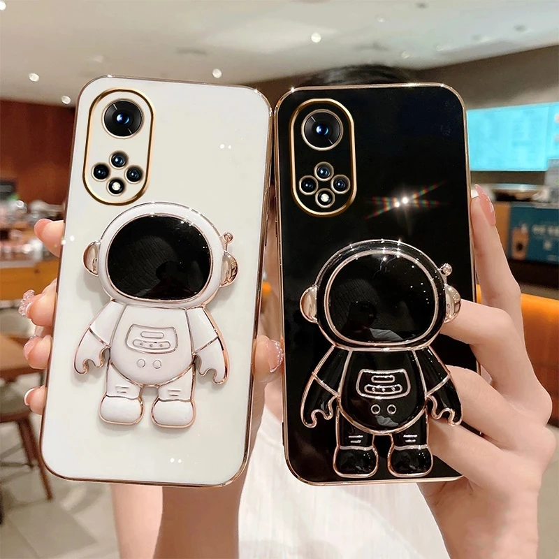 

Astronaut Plating Stand Holder Phone Case for Huawei P50 P40 Pro P30 Lite P20 Mate 10 20 30 40 Y6 Y7 Y9 Prime 2019 Soft Cover