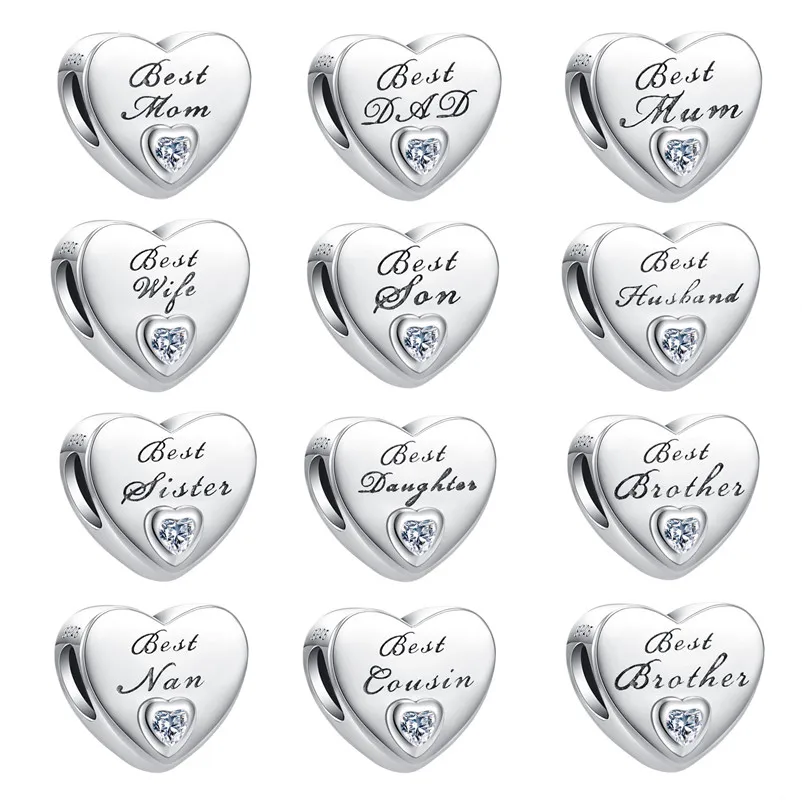 Шарм-бусина для браслета Мама папа дочь сын жена брат сердце | Украшения и