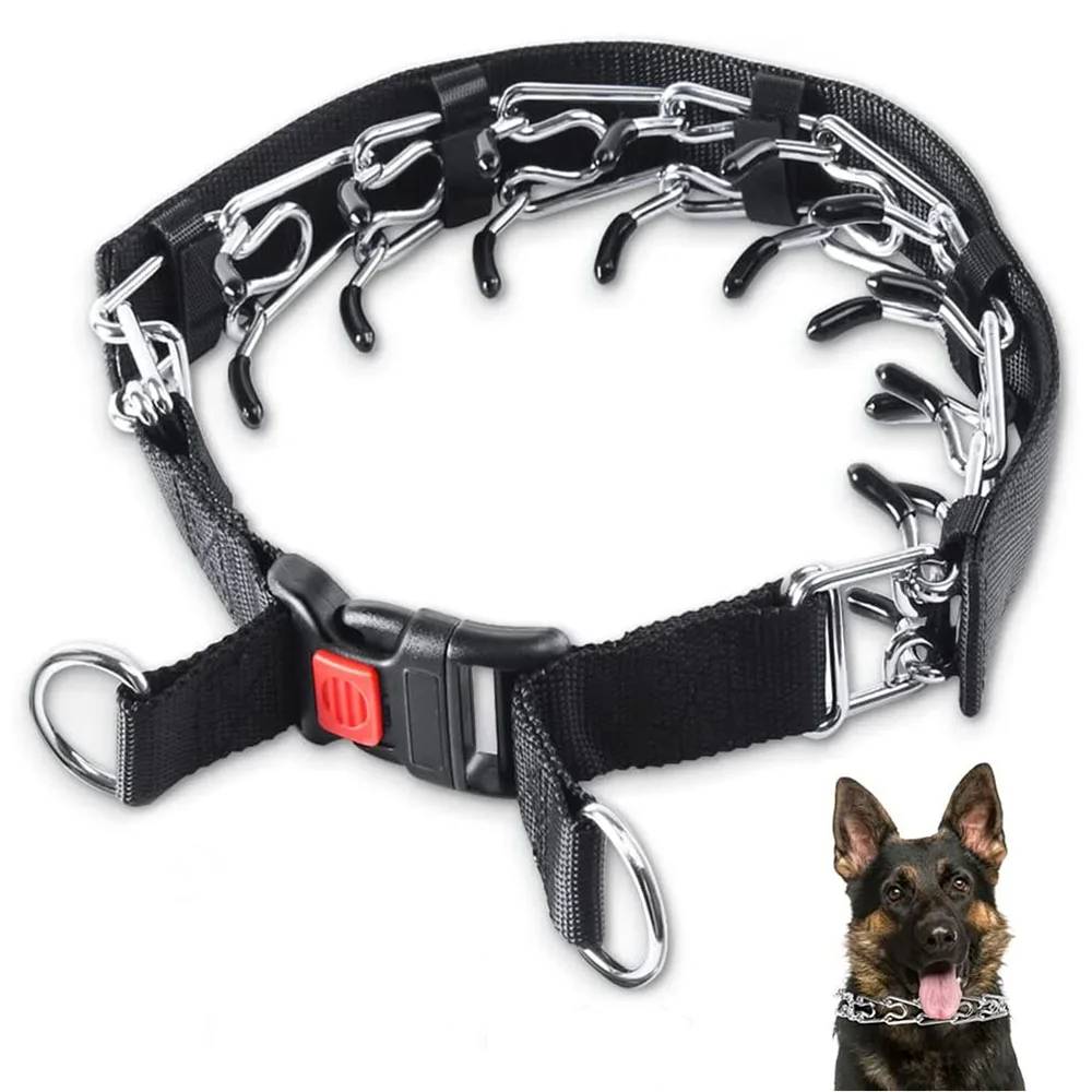 Adjustable Prong Collar for Dogs Choke Collar Pinch Training Collar for Puppy Large Dog with Stainless Steel Links & Nylon Cover