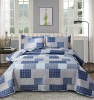 navy blue plaid quilt set patchwork 3 piece lightweight plaid bedding set stripe quilt reversible grid coverlet bedspread