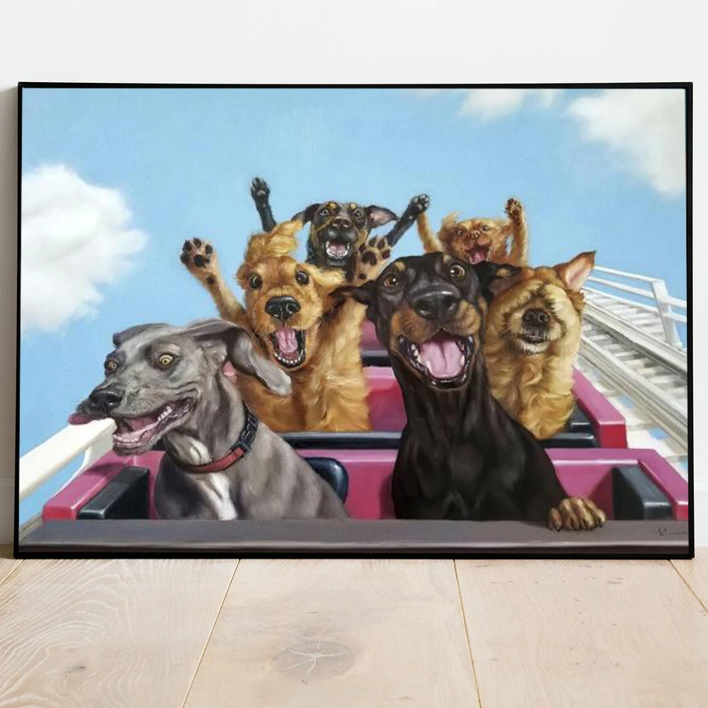 

Funny Dog Family Play Roller Coaster Kids Game Posters for Living Room Home Wall Art Mural Decor Animal Canvas Painting Prints